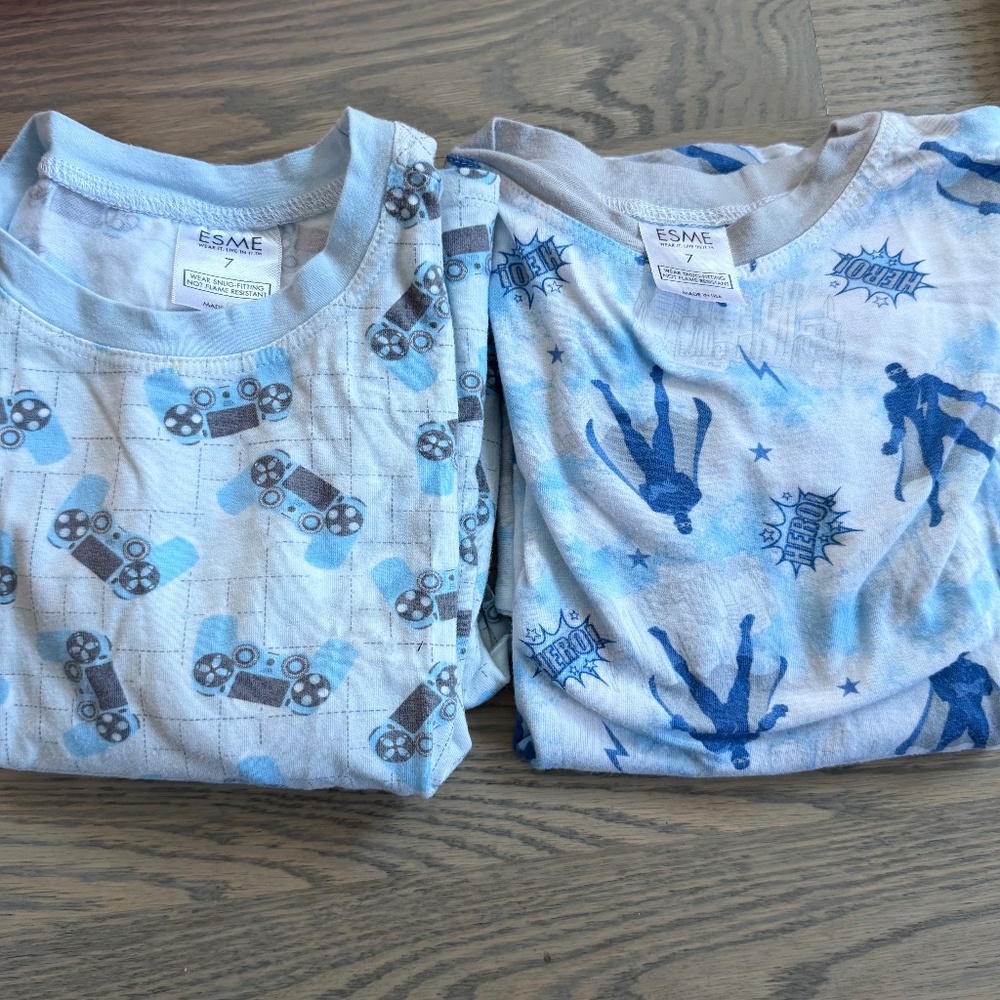 Esme 2 pairs long sleeve pants pajamas hero / video game blue
